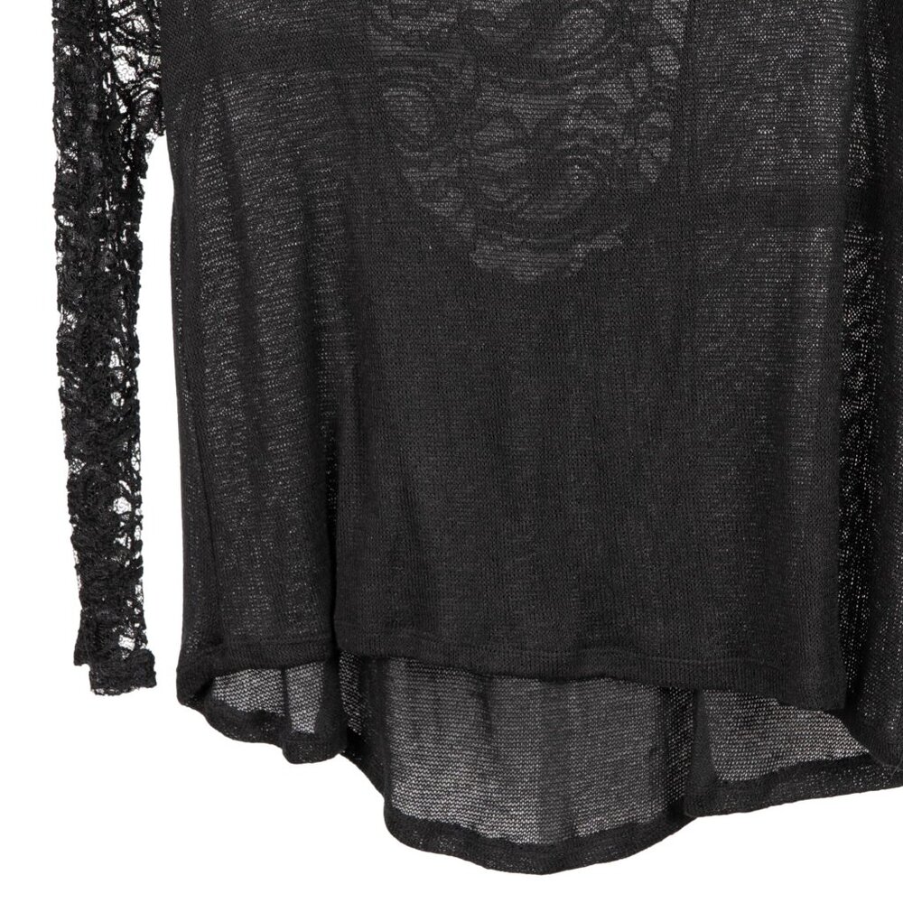 Sheer Lace Shirt XL Black Long Sleeve Top Elegant Boho Whimsigoth Hi-Low Fairy - Picture 3 of 6